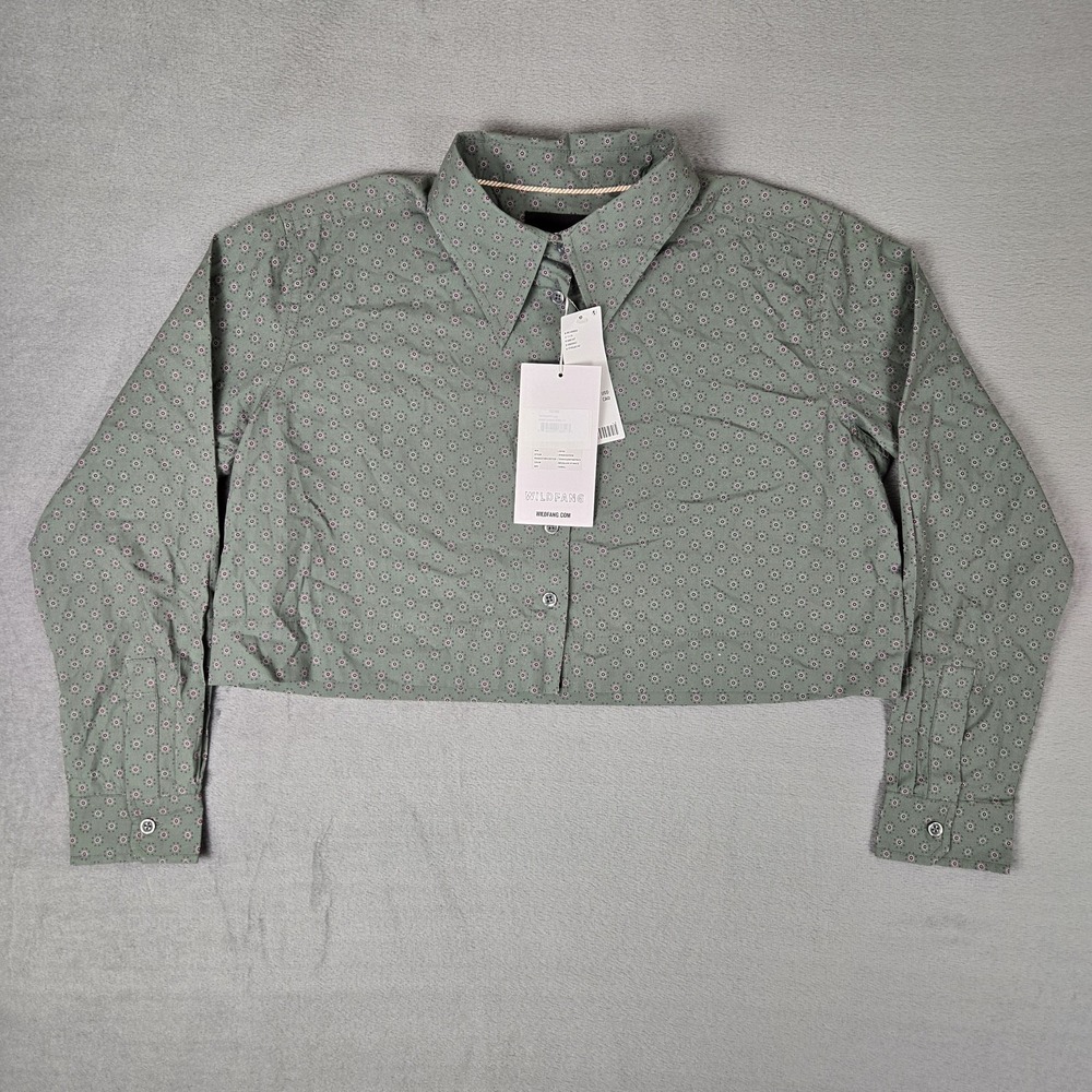 Wildfang Shirt Womens XS The Essential Long Sleeve Cropped Button‎ Up Ivy Floral